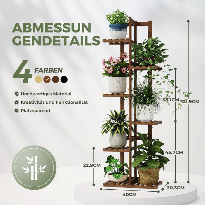 Bamworld Pflanzenständer Blumenständer Bambus Pflanzenregal Indoor Blumenregal Kleines Metall Blumen
