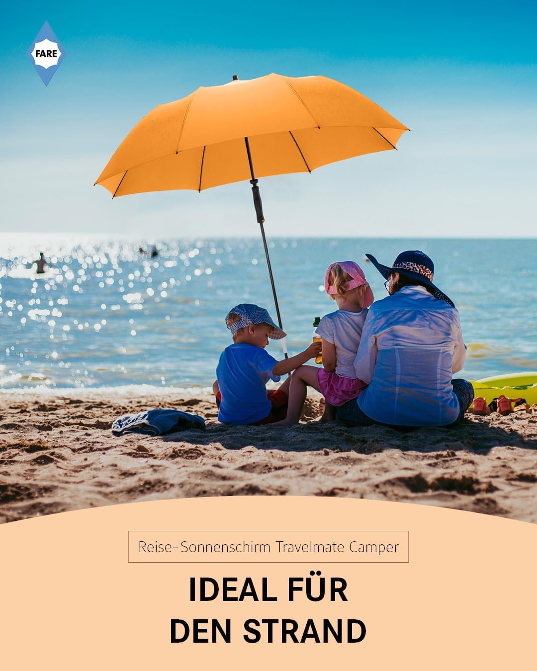 FARE Reise-Sonnenschirm Travelmate Camper UV Schutz 50+ für Koffer Flugzeug Camping Balkon Strand Ga