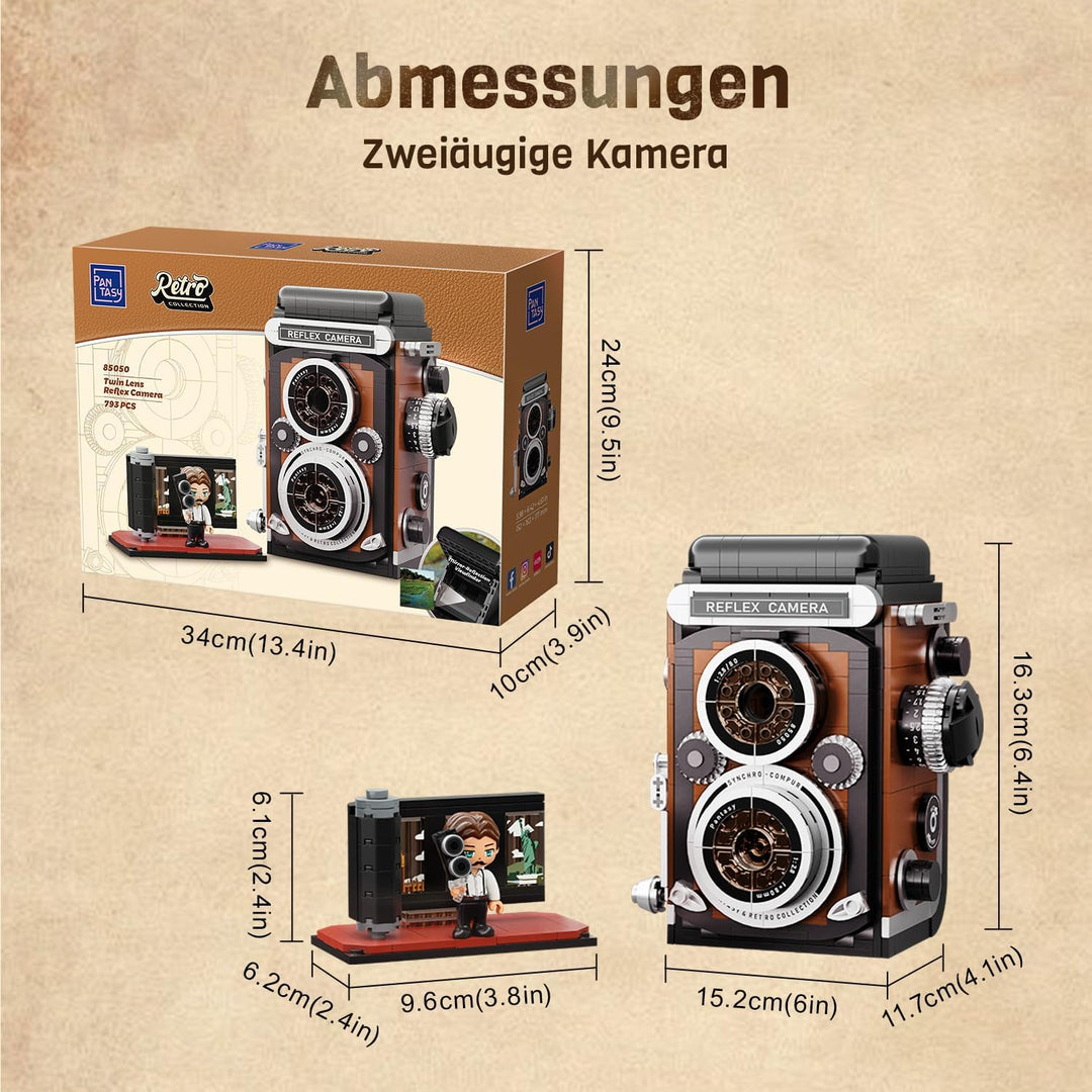 PANTASY Retro Kamera Klemmbaustein-Set für Erwachsene, Klassische Twin-Lens-Reflex Kamera Modell mit