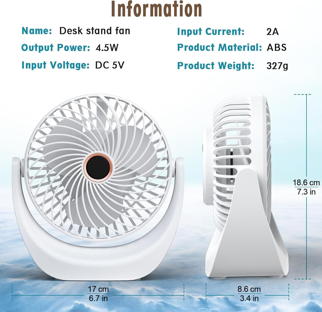 Solace Tischventilator Ultra Leise,Tischventilator USB,Mini Ventilator,4000mAh Wiederaufladbare Batt