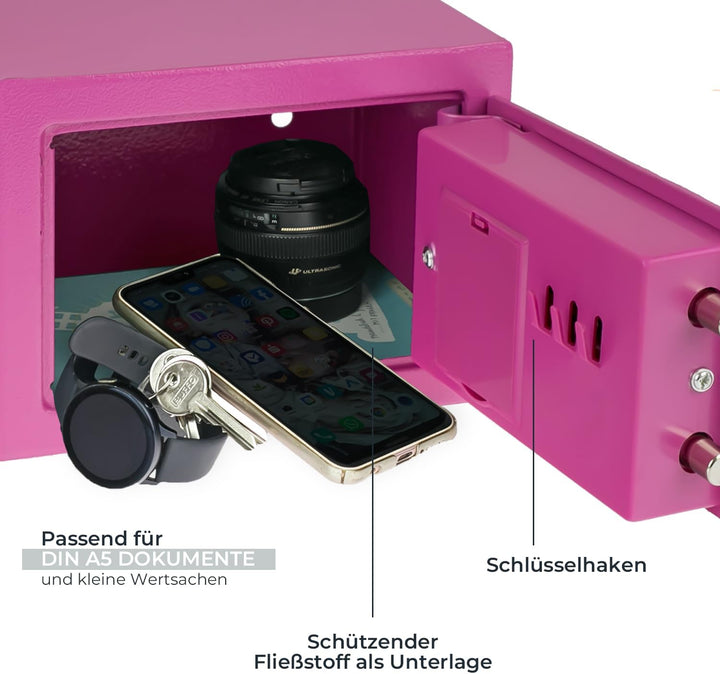 HMF 46126-15 Safe Tresor klein mit Zahlenschloss, Möbeltresor | 23 x 17 x 17 cm | Pink, Pink