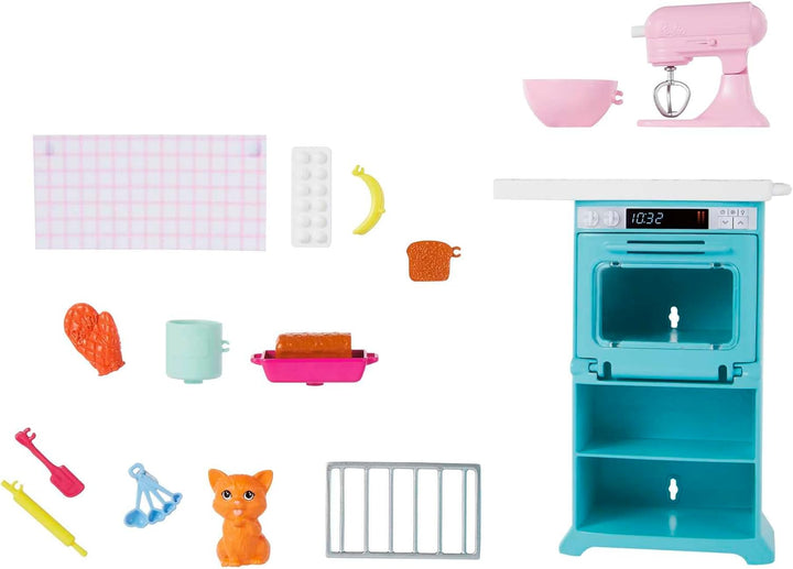 Barbie-Küchenspielzeug, gewellten braunen Haaren, Accessoires, Backspielzeug, Kätzchen, inkl. 1 Pupp