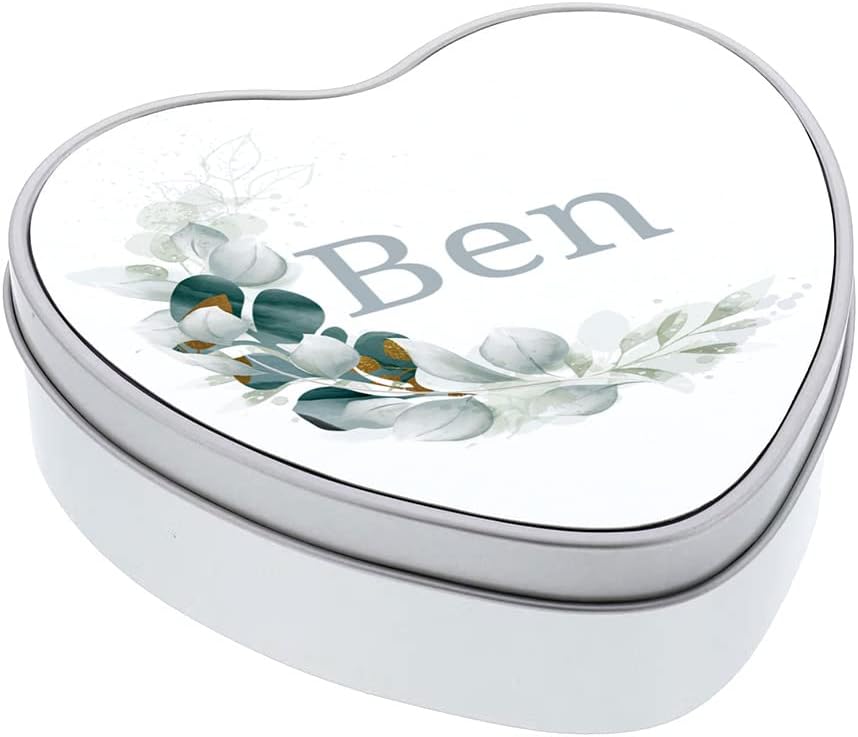 STEMPEL-FABRIK – personalisierbare Herzdose mit Name oder Wunschtext – Aquarell Motiv mit grüner Mon
