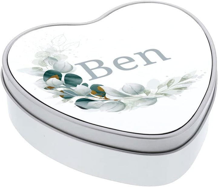STEMPEL-FABRIK – personalisierbare Herzdose mit Name oder Wunschtext – Aquarell Motiv mit grüner Mon