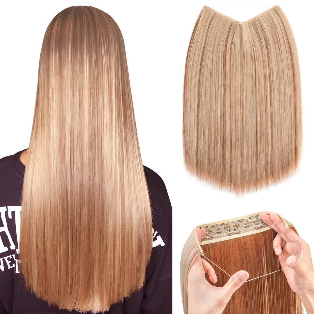 Silk-co Haarverlängerung mit Gummiband, Glatte Extensions mit Draht und Clips, Einstellbar Secrets H