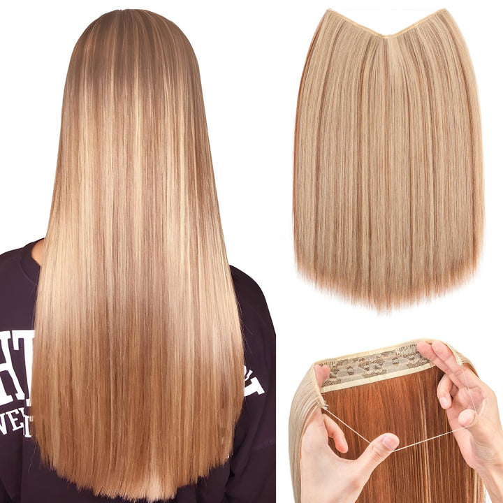 Silk-co Haarverlängerung mit Gummiband, Glatte Extensions mit Draht und Clips, Einstellbar Secrets H