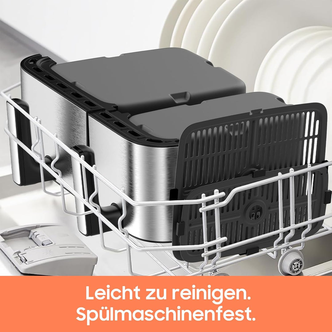 Heissluftfritteuse Doppelkammer XXL 11L - 2600W Airfryer mit 10 Programmen, 7/4L Fassungsvermögen, S