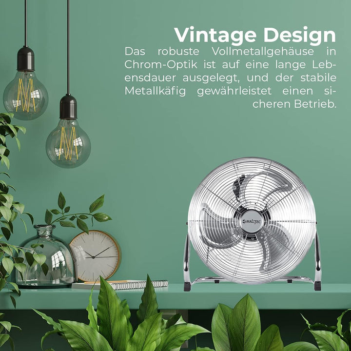 MalTec Standventilator W-OC150WT | leise Boden Ventilator 44cm | 3 Geschwindigkeitsstufen | Tragbar