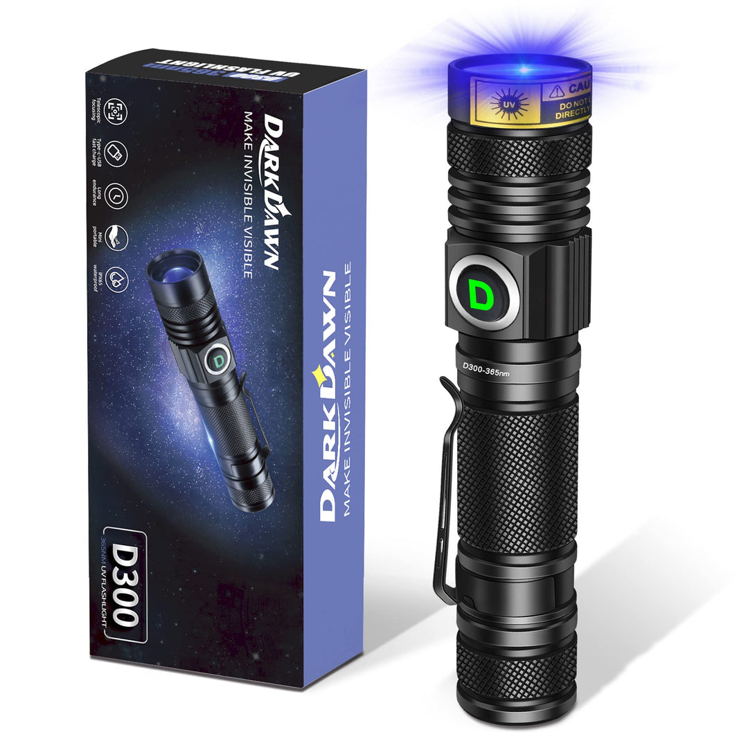 DARKDAWN UV Taschenlampe 365nm Licht USB Wiederaufladbare, Ultraviolett-LED-Schwarzlicht Woodsche La