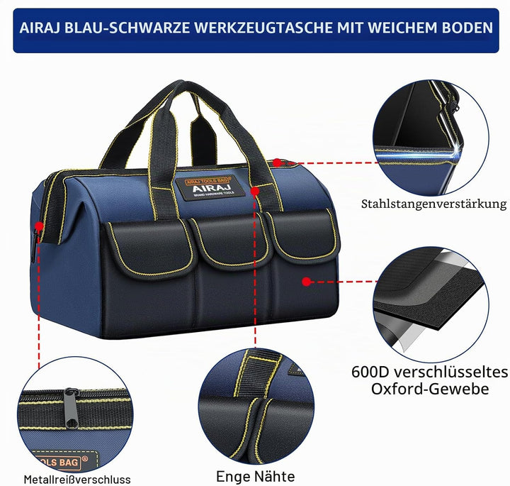 AIRAJ Werkzeugtaschen 14" & 16",Blau-Schwarzer Werkzeugtaschen Organizer mit 5 Taschen, Multifunktio