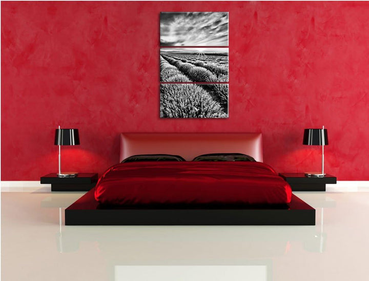 Pixxprint Monocrome, Traumhafte Lavendel Provence 3-Teiler Leinwandbild 120x80 Bild auf Leinwand