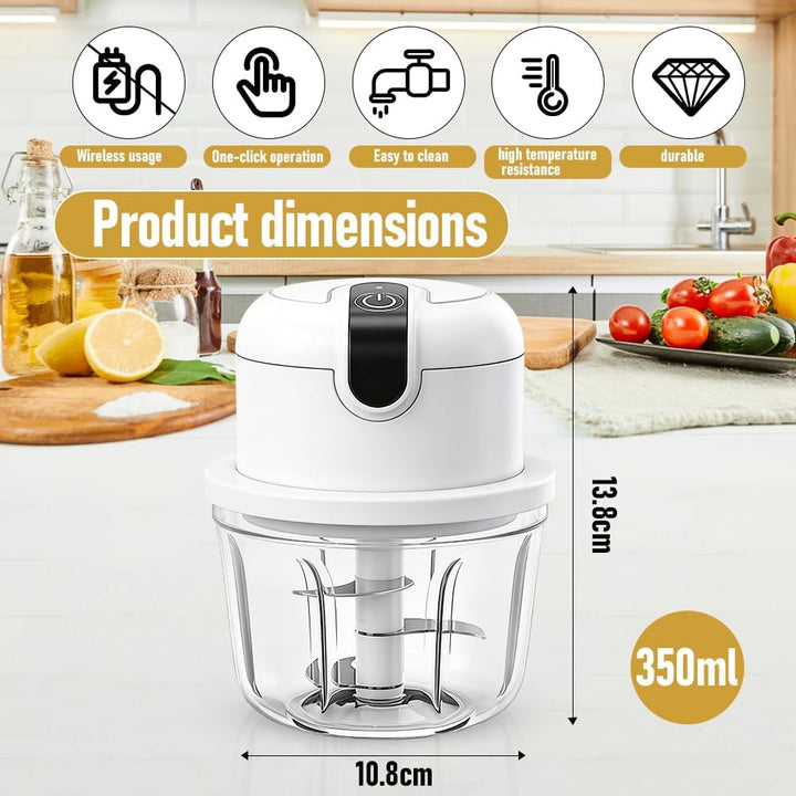 Zwiebel Zerkleinerer Elektrisch Mini, 350ml Zwiebelschneider Elektrisch USB Aufladung Kabelloser Kle