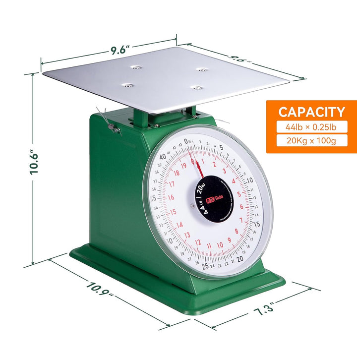 Tada Mechanische Küchen- und Lebensmittelwaage, robust, 20 kg, mit Edelstahl-Plattform