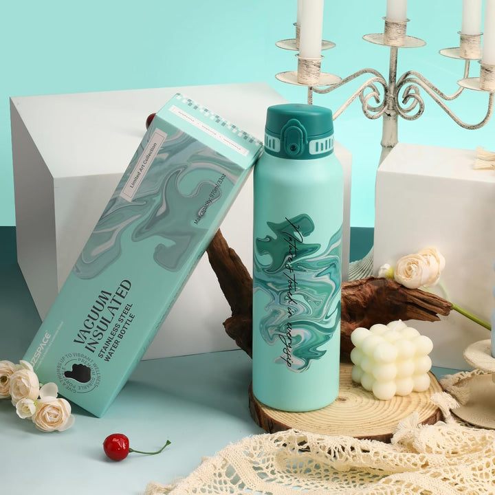 UZSPACE Edelstahl Trinkflasche 1l (970ml), Isolierte Thermosflasche mit 1-Klick-Öffnung, 100% Auslau