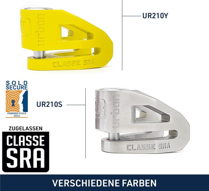 URBAN Security UR210S Motorrad-Diebstahlsicherung SRA-zugelassenes Scheibenschloss mit Doppelverrieg