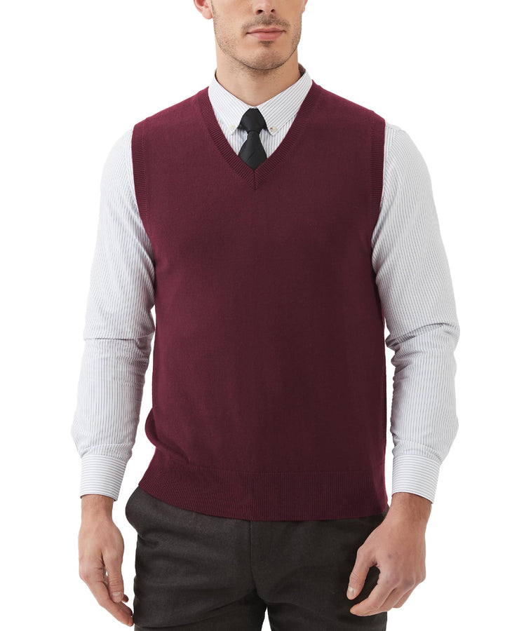 Kallspin Herren Pullunder-Strickweste aus Wollmischung V Hals Ärmellos, M Burgund