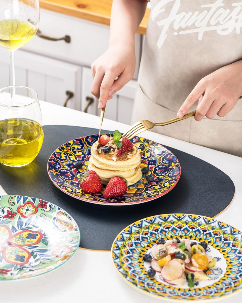 HENXFEN LEAD Salatteller Porzellan, 21 cm Bunt Frühstücksteller Keramik Dessertteller, 6 Teilig Klei