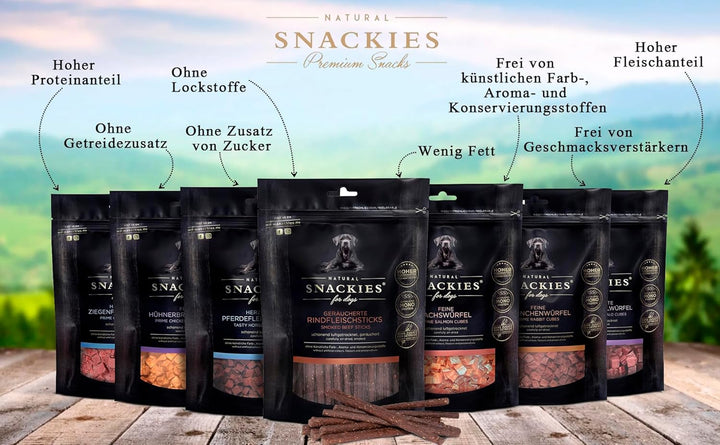 SNACKIES 16er-Pack (à 130g) Premium Snacks für Hunde, Feine Kabeljauhautwürfel ohne Zusatz von Getre