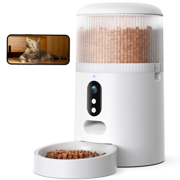 Faroro Futterautomat Katze WiFi, 3MP HD Video Katzenfutter Automat mit Nachtsicht, 4L Futterspender