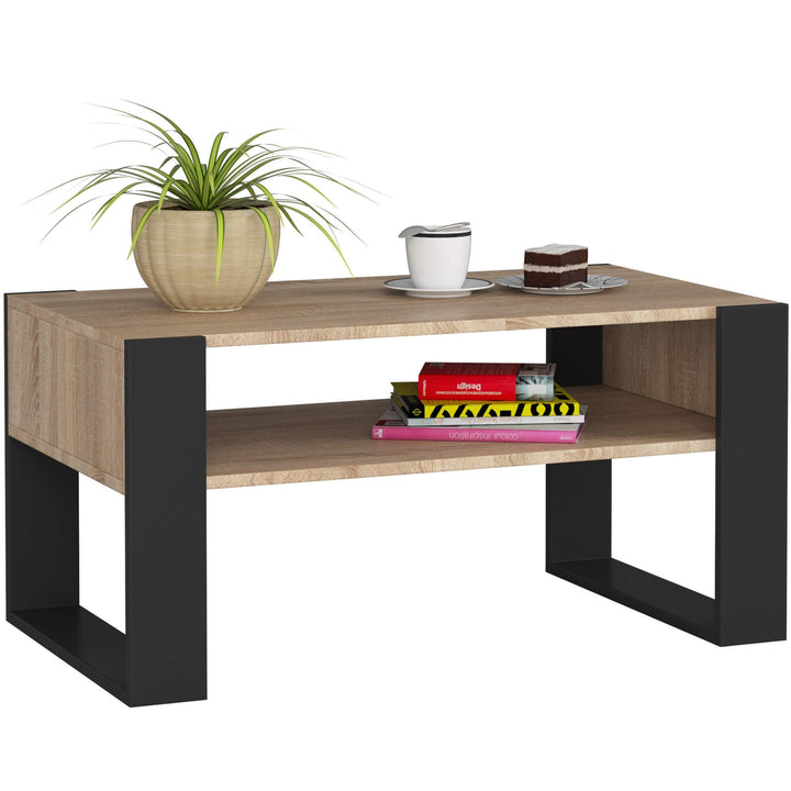 AKORD Couchtisch Holz DOMI mit einem Regal | 92x45x53cm | Für Wohnzimmer | Schlafzimmer Schrank | Mi