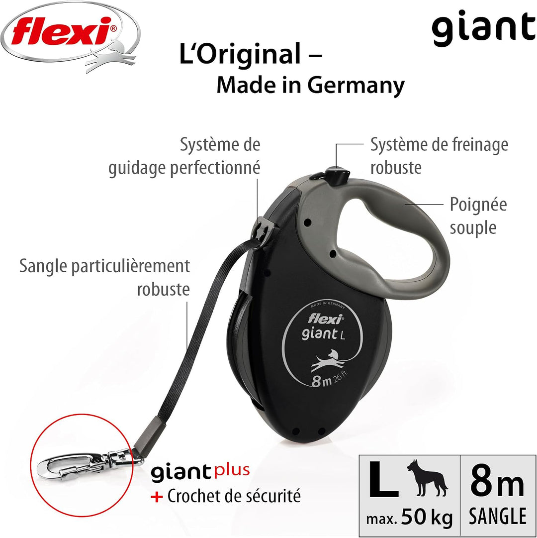 Flexi, Giant Plus 8 m ausziehbare Hundeleine, Starke und robuste Hunde bis zu 50 kg, neonfarbenes Ba