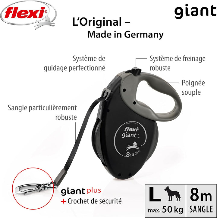 Flexi, Giant Plus 8 m ausziehbare Hundeleine, Starke und robuste Hunde bis zu 50 kg, neonfarbenes Ba