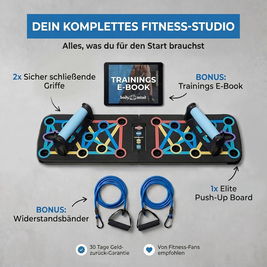 Body & Mind® Push-Up Liegestütz-Brett; Faltbares Multifunktions Elite Rack Fitness-Board für Ganzkör
