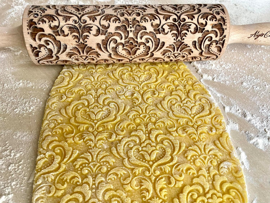 DAMASK Nudelholz hausgemachtes geprägte Gebäck. Teigrolle mit Oriental Blume für DIY Küche, Plätzche