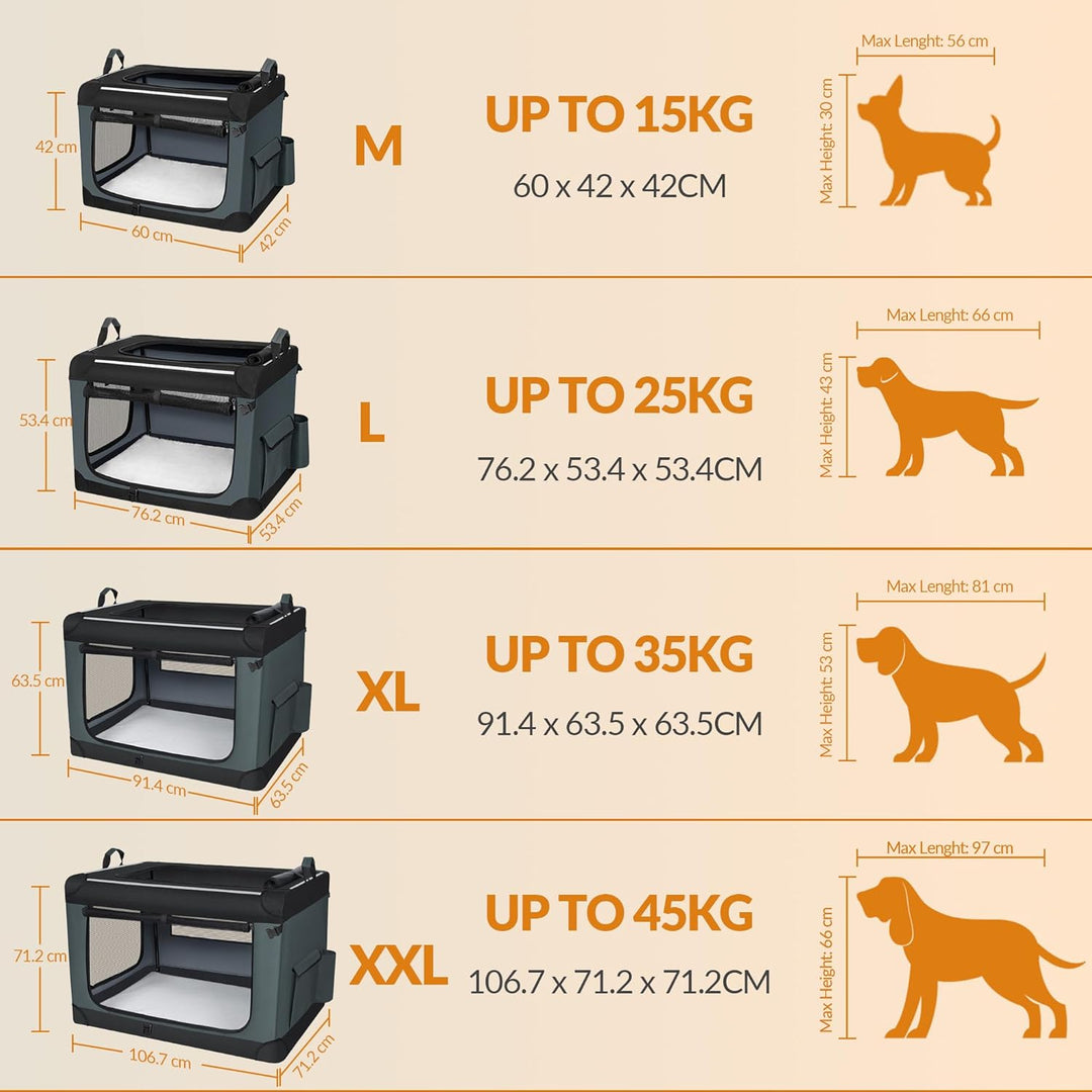 Hundebox Faltbar, 3-Türiger Transportbox Hund, 76,2 × 53,4 × 53,4cm, Tragbare Hundetasche mit Reflek