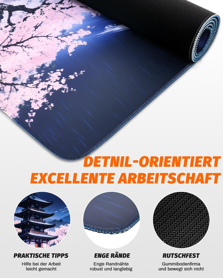XXL Mauspad Gaming Anime Japanische Kunst 900x400mm, Grosses Schreibtisch Mauspad mit Starker Anti-R