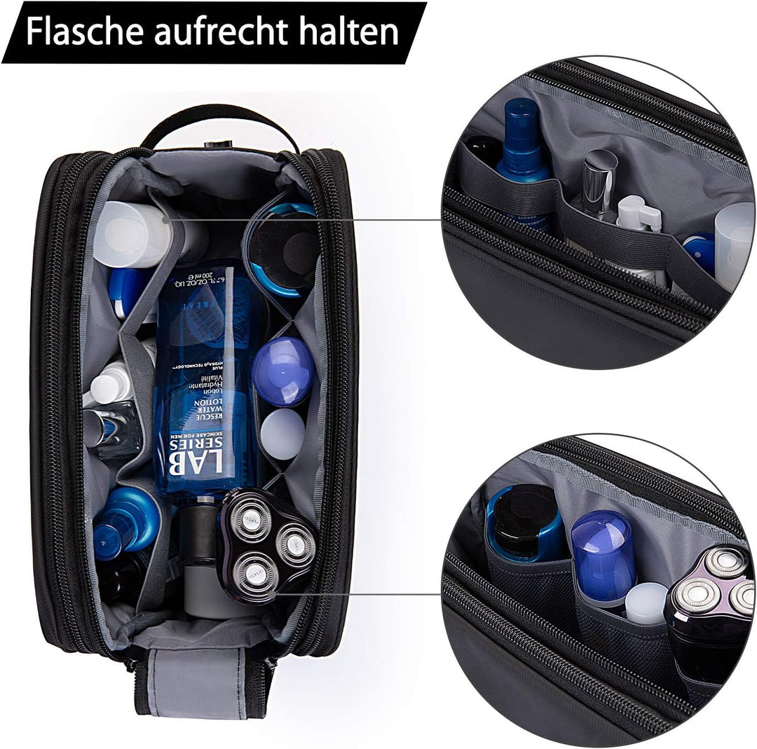 BAGSMART Kulturbeutel für Herren, Reise Kulturtasche Reisezubehör Schwarz-lederfolie M, Schwarz-lede