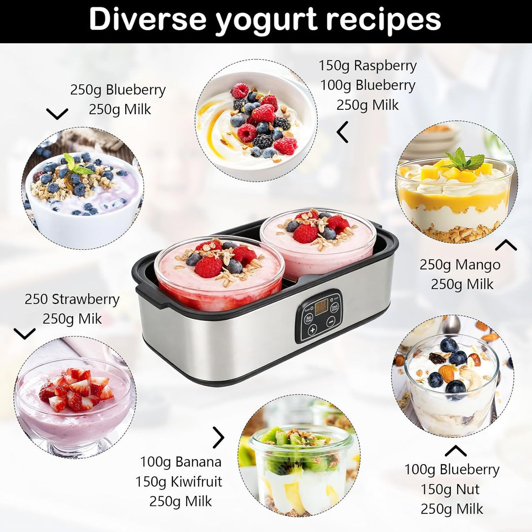 Joghurtbereiter 2L, Joghurt Machine, Digitale Joghurtmaschine aus Edelstahl, Automatischer Joghurt M