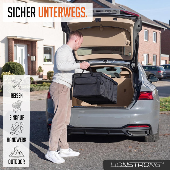 LIONSTRONG® Kofferraum-Organizer Box – Faltbare & rutschfeste Aufbewahrungsbox mit Tragegriffen und