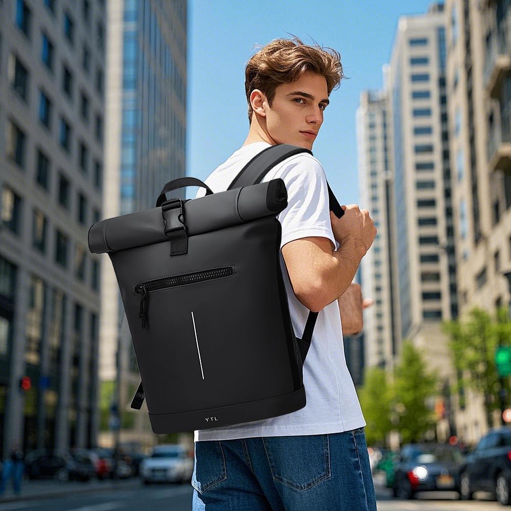 YTL Rolltop Wasserdicht Rucksack für Damen & Herren,mit Laptopfach für 17 Zoll,Gross Elegantrucksack