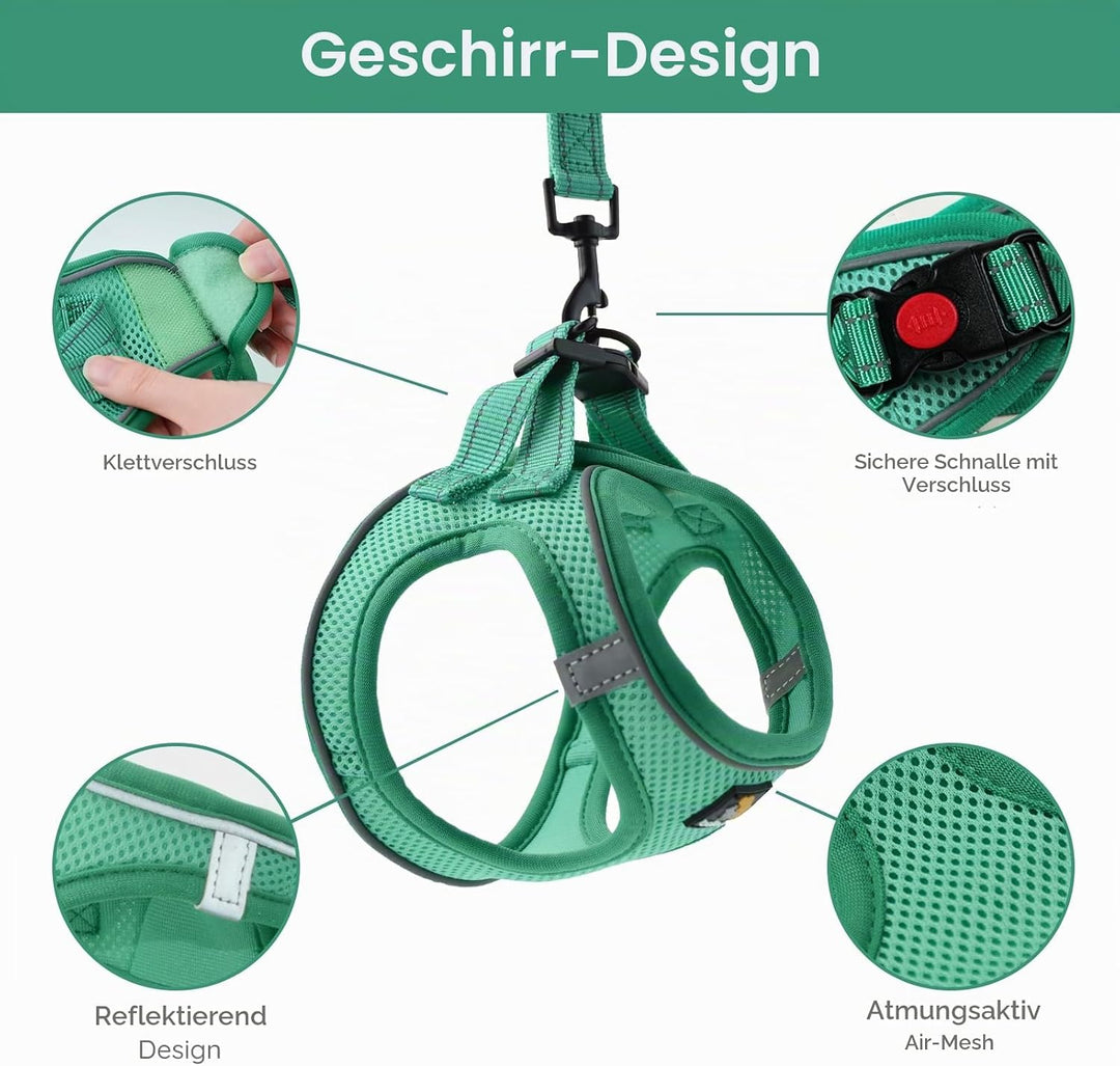 BELLA &amp; PAL Hundegeschirr Kleine Hunde mit Leine, Step-in Geschirr aus Air Mesh, Anti Zug Reflektier