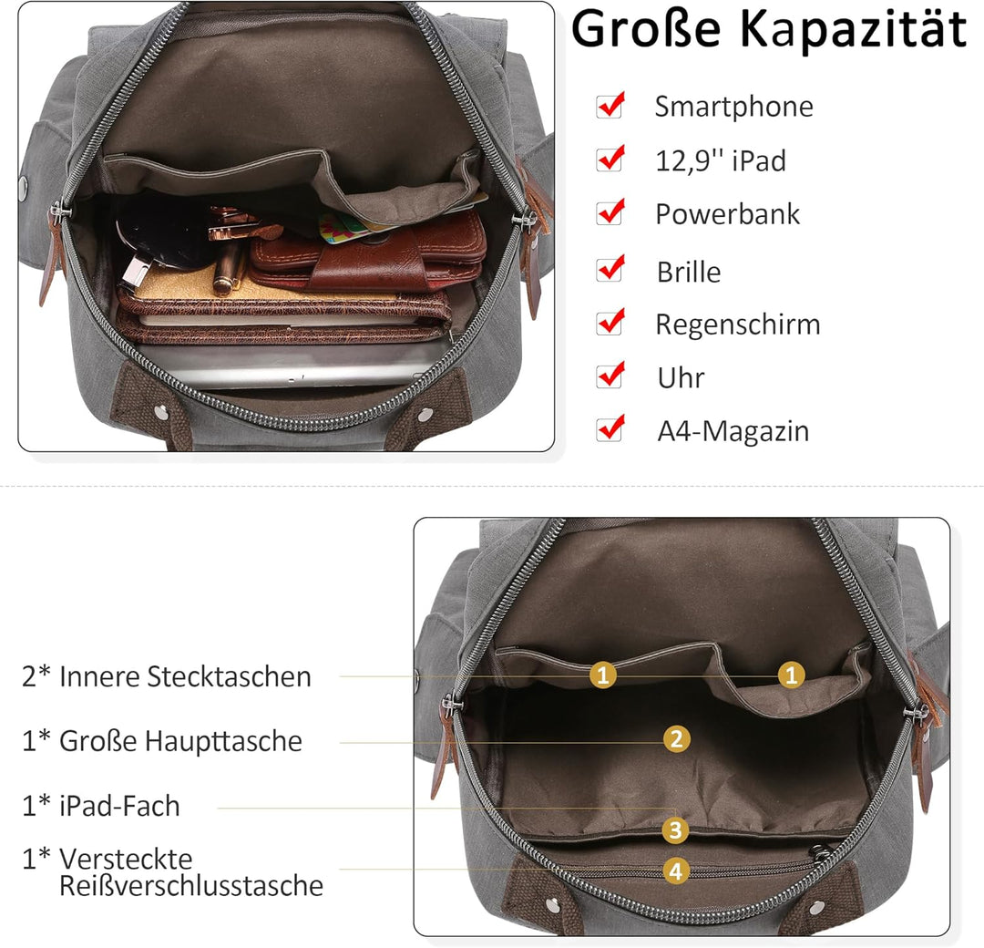 DORRISO Retro Brusttasche Herren Mode Grosse Kapazität Schultertasche für 10,9 Zoll iPad mit Griff M