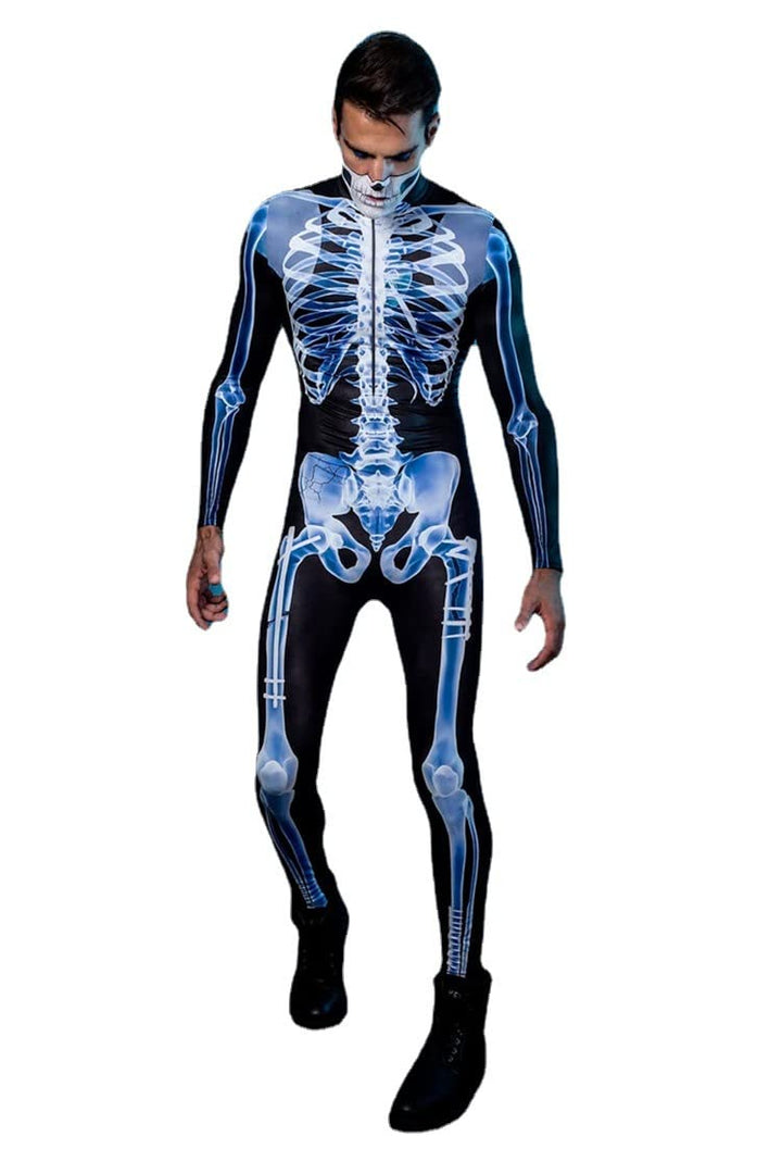 Shmily Girl Skelett Kostüm Damen Herren Halloween Kostüme Cosplay Overall Bodysuit Blau XXL, Blau XX