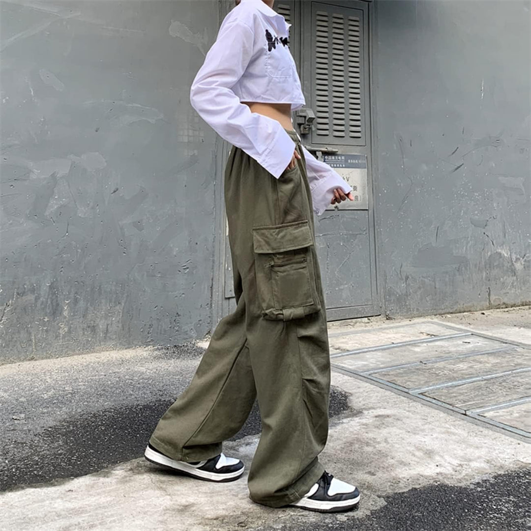 Linsennia Cargohose Damen Baggy Y2k Cargo Parachute Pants Weite Teenager Mädchen High Waist Streetwe