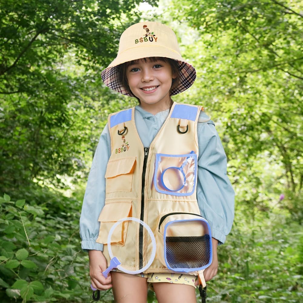 Forscherset für Kinder 4Pcs Exploration Spielzeug mit Frachtweste Hut Insektennetz und Lupe Outdoor