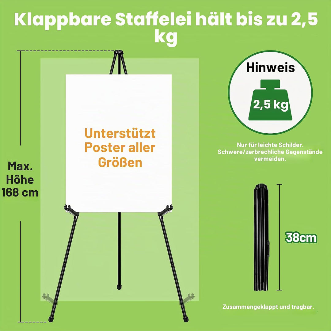 Staffelei Verstellbare - 168 cm Höhe Metall Poster Stativ, Zusammenklappbar für Kunstdisplays, Skizz