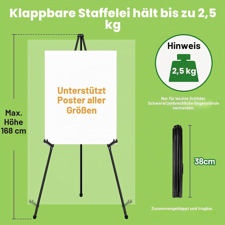Staffelei Verstellbare - 168 cm Höhe Metall Poster Stativ, Zusammenklappbar für Kunstdisplays, Skizz