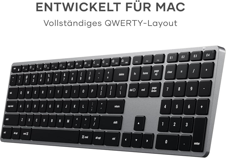 SATECHI Slim X3 Kabellose Bluetooth Tastatur - Hintergrundbeleuchtung & Ziffernblock – Multi-Device