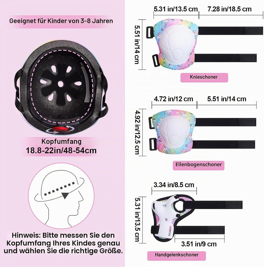 Kinderhelm, Knie-, Ellenbogen-, Handgelenkschoner, verstellbare Knieschützer, Ellenbogenschützer, Ha