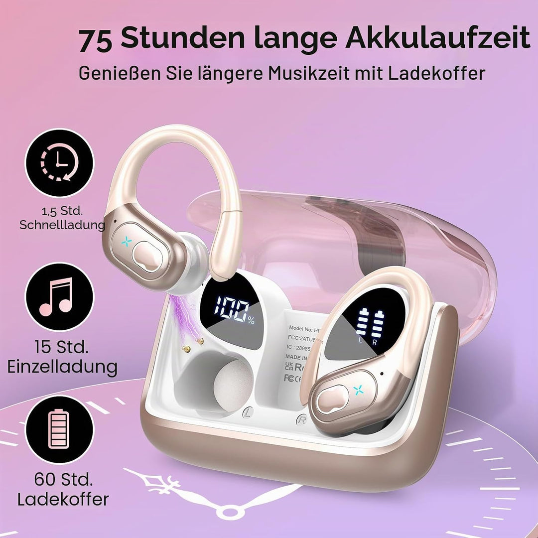 Aptkdoe In Ear Kopfhörer Kabellos Sport, Bluetooth 5.4 Kopfhörer mit ENC Mic, 75 Std Spielzeit, Anpa