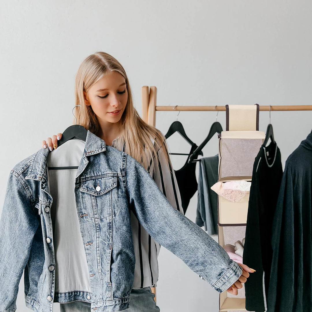 Relaxdays Hängeregal Kleiderschrank, 7 Fächer, Stoff, H x B x T: 106 x 16,5 x 31 cm, 2 Schübe, Kleid