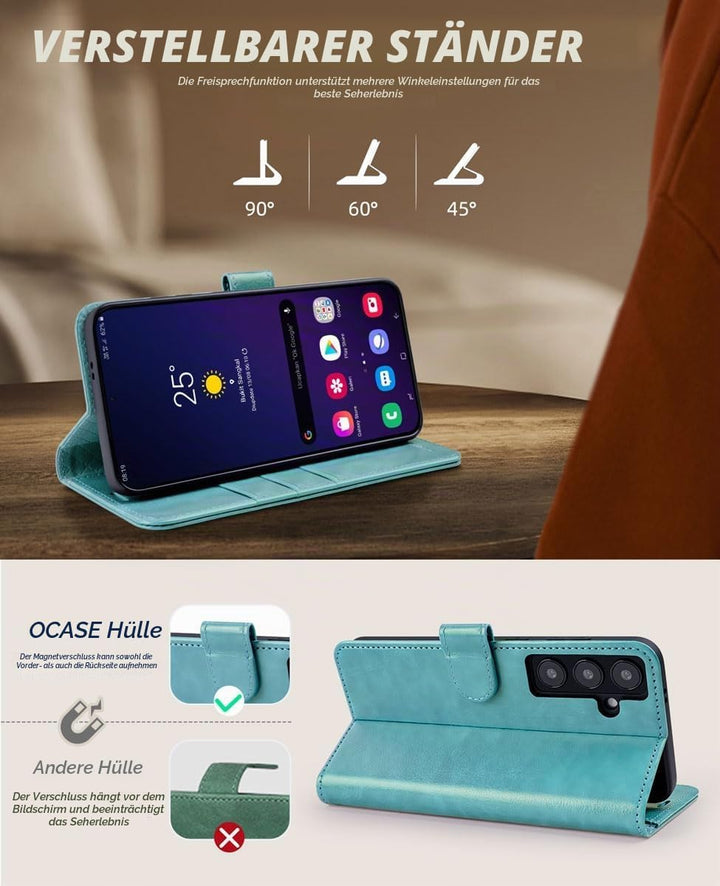 OCASE Handyhülle für Samsung Galaxy S24 5G Hülle Premium Leder Flip Klappbare Klapphülle Stossfeste