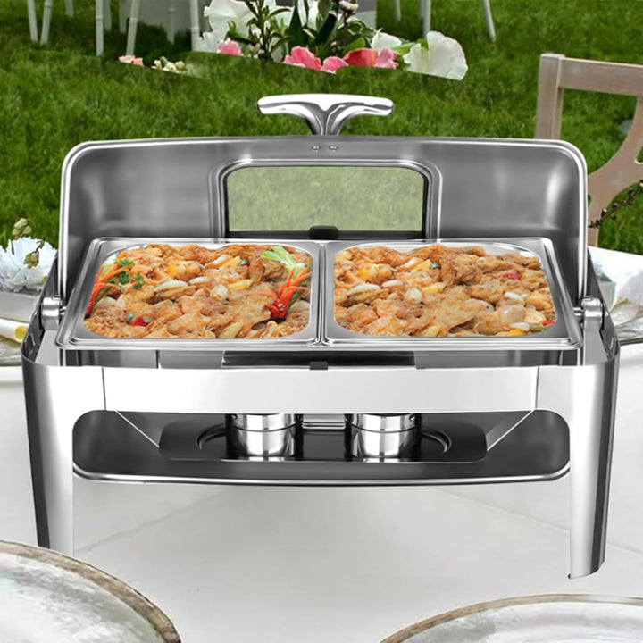 Garvee Chafing Dish Edelstahl Speisewärmer mit Roll-Top Deckel, 1/1 GN Behälter Buffetwärmer Set für