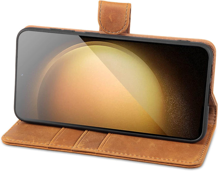 LENSUN Echtleder Hülle für Samsung Galaxy S23 Plus, Handyhülle [Echtes Leder] [Magnetverschluss] [RF