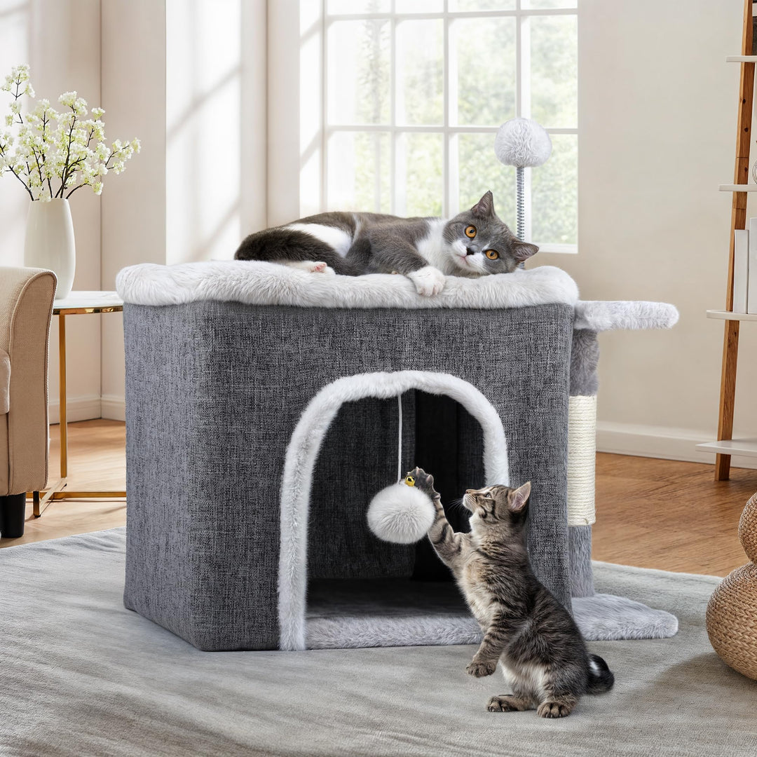 YITAHOME Katzenhaus Indoor,Faltbares Katzenhaus 47L x 40B x 32H cm Grosse Katzenhöhle mit Kratzbrett