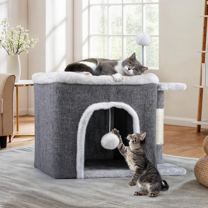 YITAHOME Katzenhaus Indoor,Faltbares Katzenhaus 47L x 40B x 32H cm Grosse Katzenhöhle mit Kratzbrett